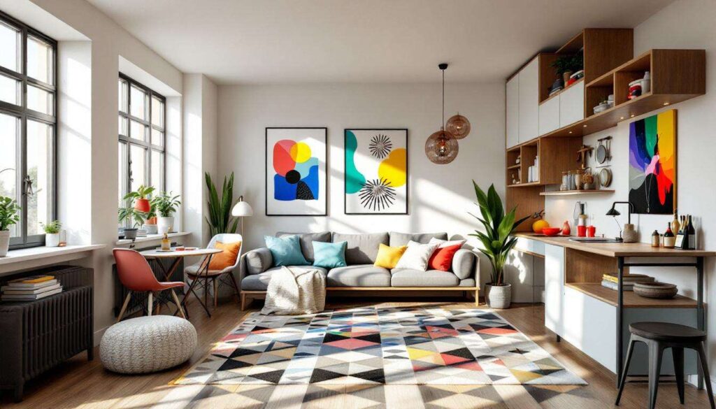 Bunte Einbauten waren die Lösung! Eine kleine Düsseldorfer Wohnung mit Standardgrundriss wird zum Designer-Pied-à-terre